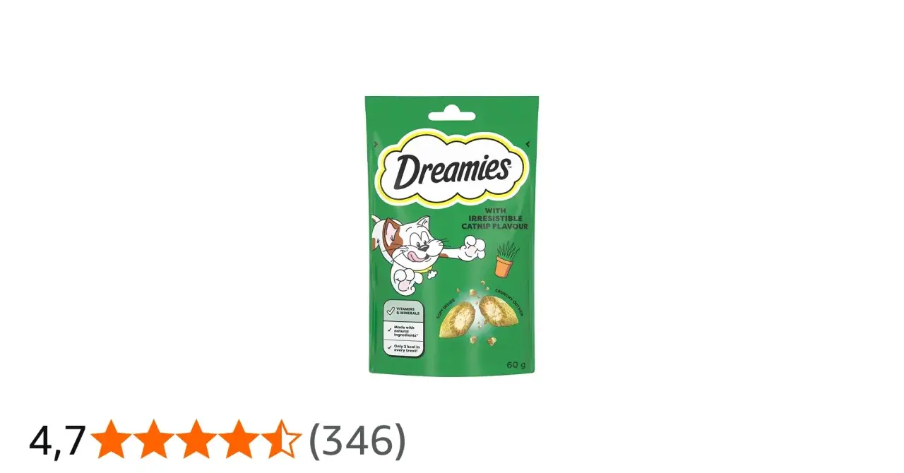 Dreamies z kocimiętką, chrupiące na zewnątrz, miękkie w środku. Idealne przysmaki dla Twojego kota, by spełniały jego kocie marzenia.